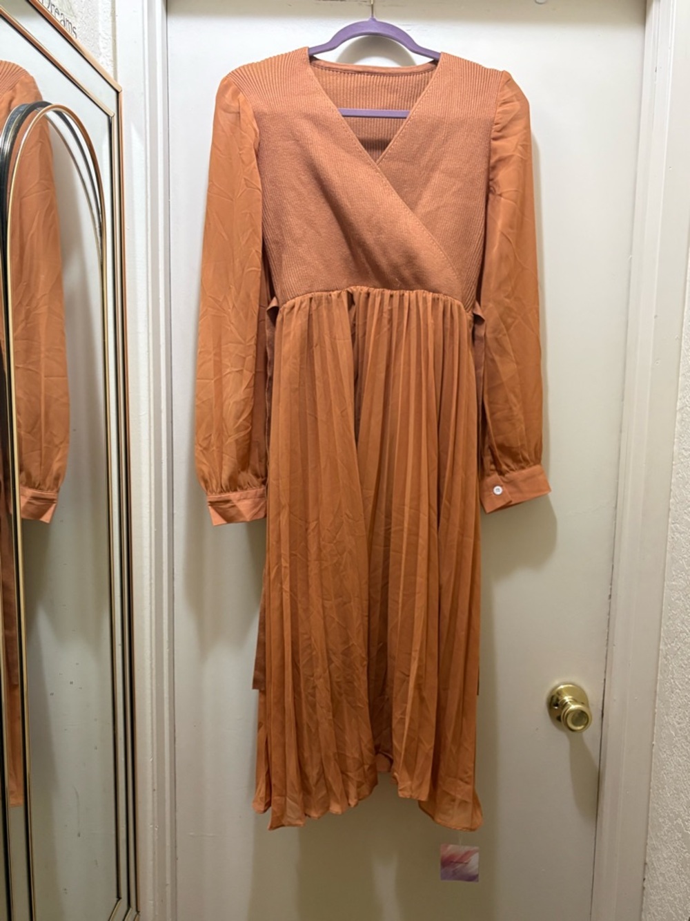 Rust Orange Long Sleeve Midi Dress